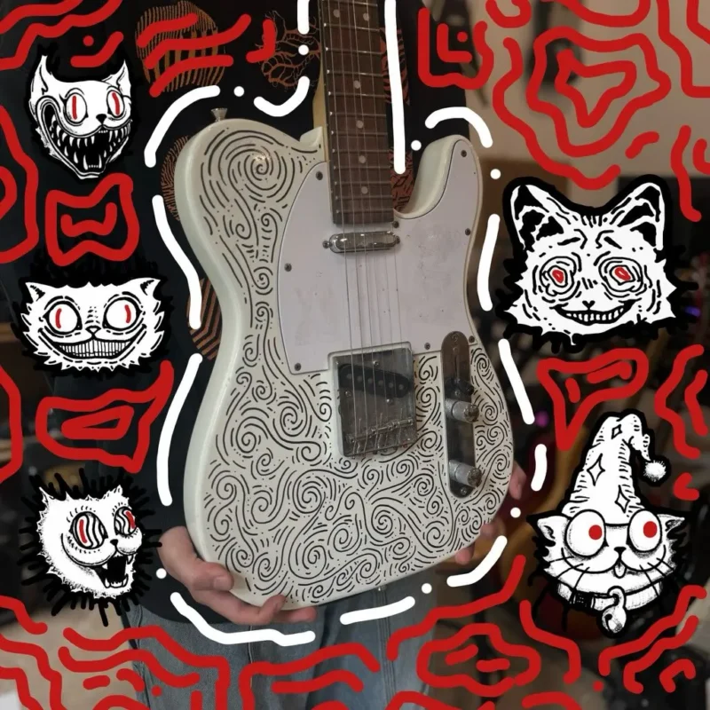 Custom guitar Telecaster สีขาว ลาย doodle line art โดย G Pedal 2Hand