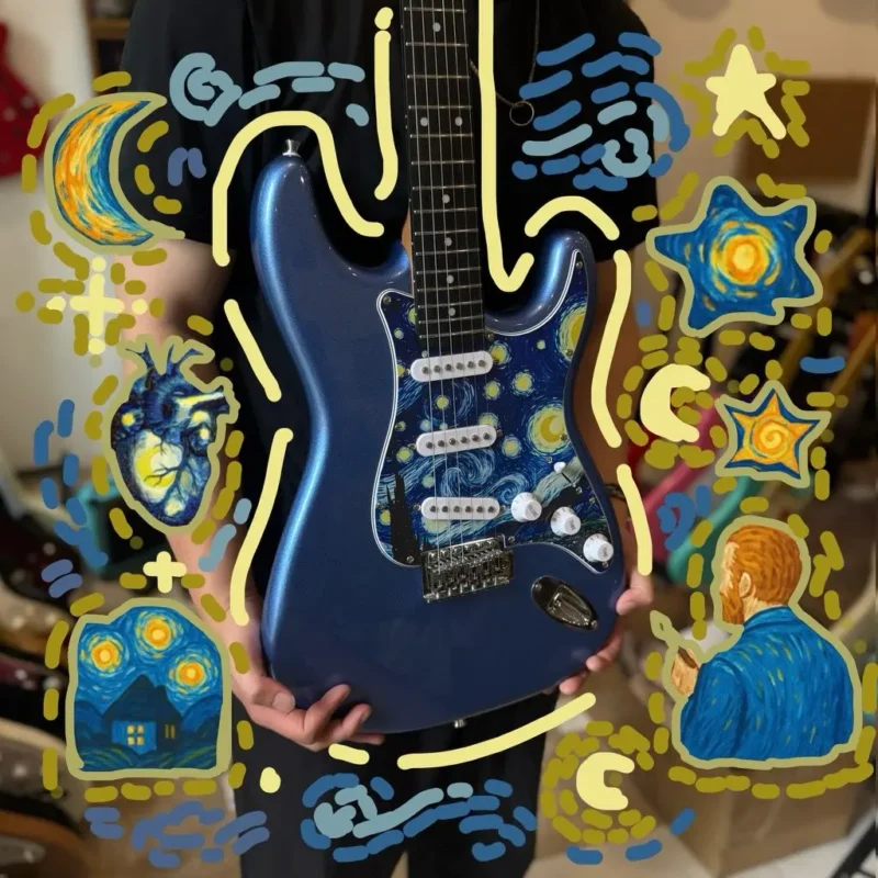 Custom guitar สีน้ำเงิน ลาย Starry Night inspired โดย G Pedal 2Hand