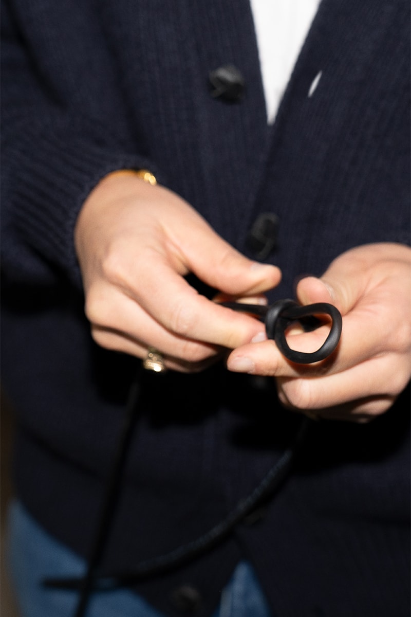 Close-up of Lightful woven leather light sculpture by Kwangho Lee for Bottega Veneta