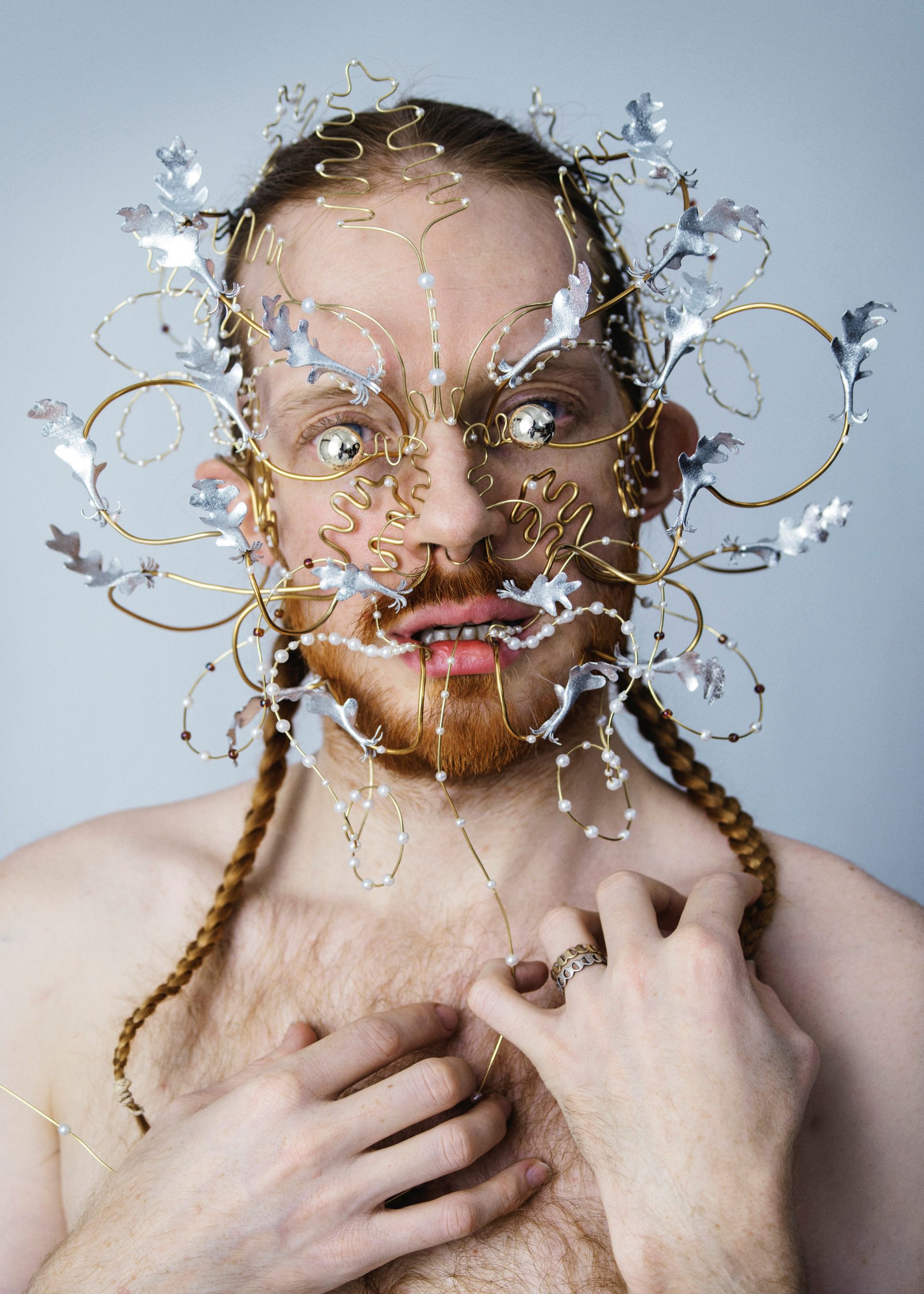 James Merry - Greenman mask, wire and beads, 2017. Photo: Tim Walker
