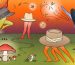 Linda Merad illustration for Hermès Interlude - hats on legs walking through autumn landscape with mushrooms