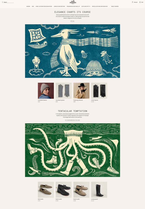 Hermès website Venture Beyond illustrated by Linda Merad 2026 / ภาพจาก lindamerad.com