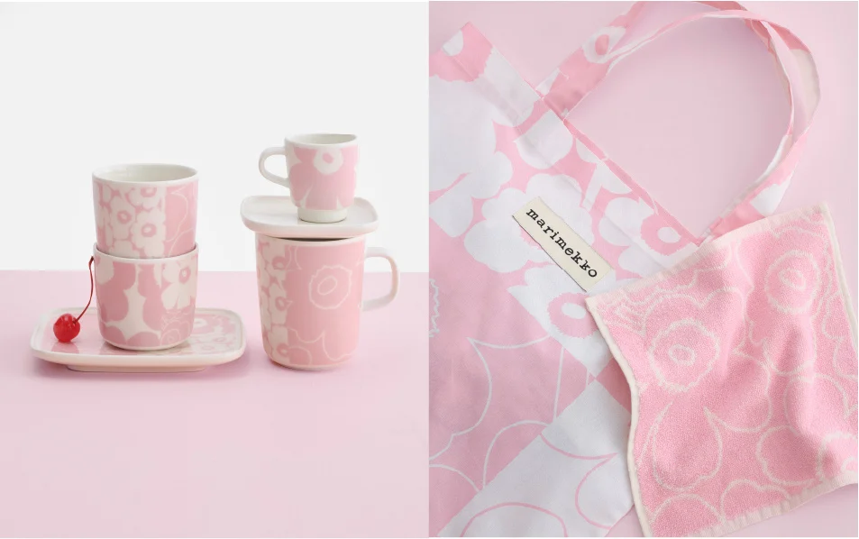 คอลเลกชัน Marimekko Unikko Kollaasi ลายดอกป๊อปปี้ Unikko แบบคอลลาจโทนขาวและชมพู
