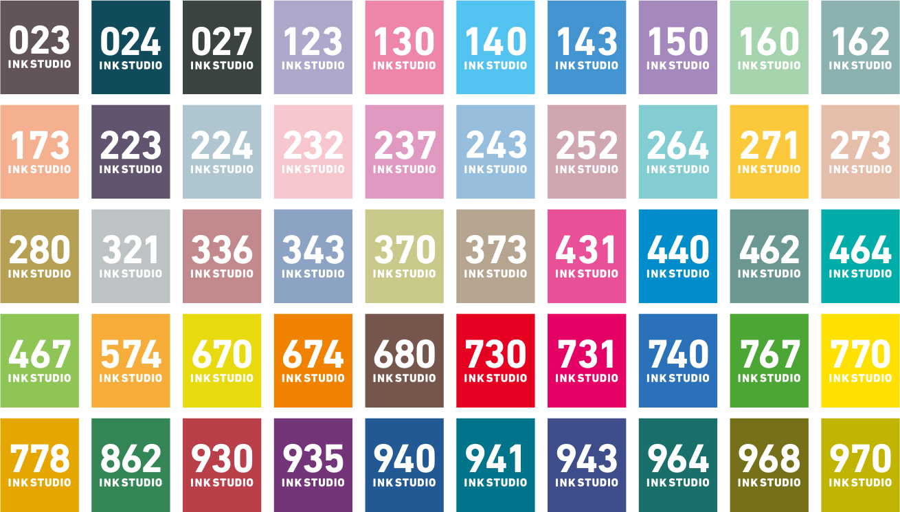 พาเลตต์หมึก INK STUDIO ทั้ง 50 สีของ Sailor เรียงเป็นตาราง